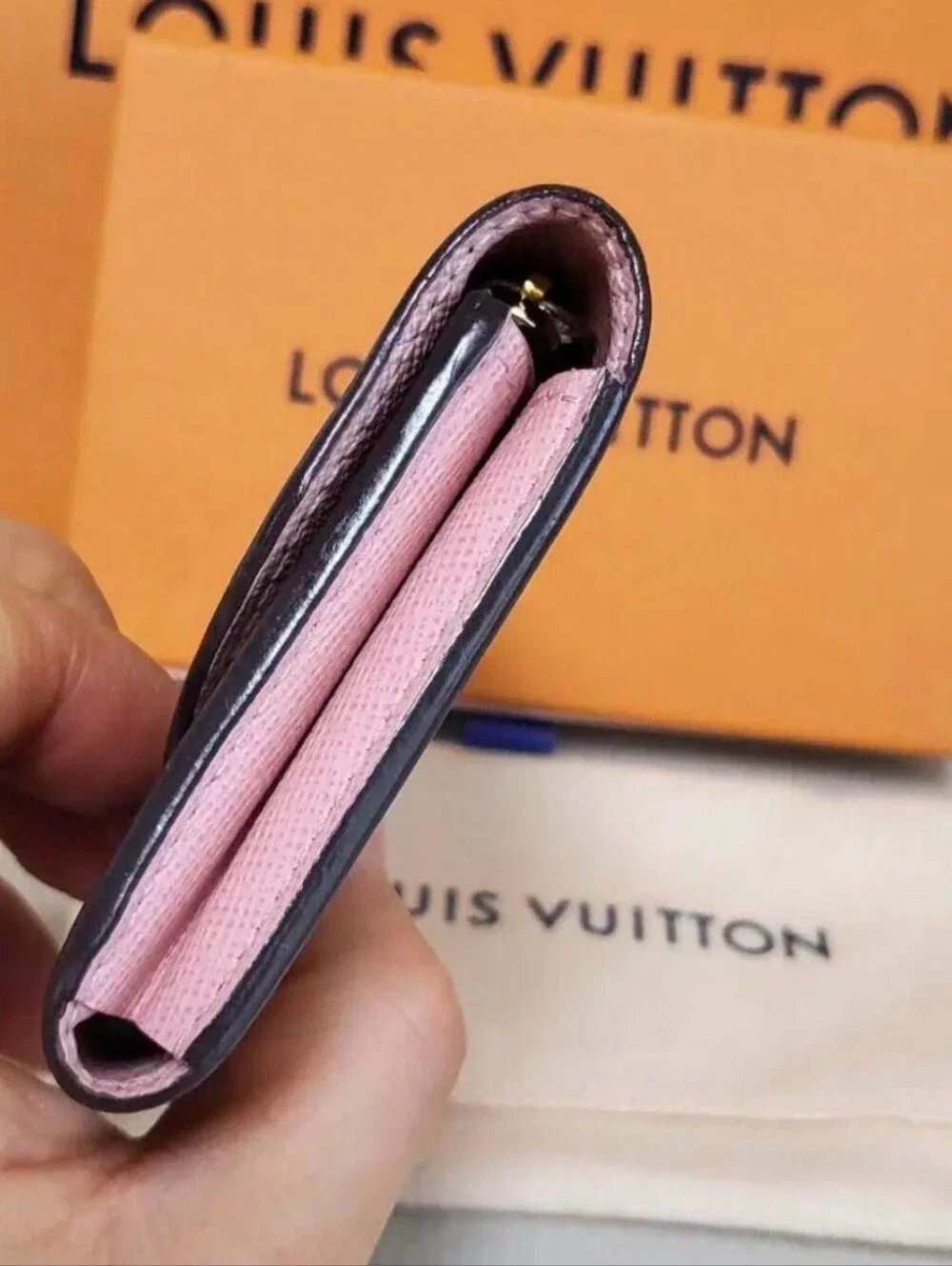 Louis Vuitton Brown Monogram Trifold Wallet with Pink Snap